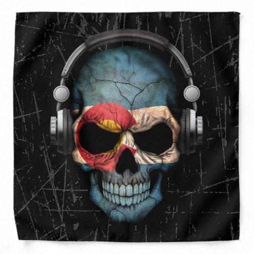 Scratched Colorado Dj Skull with Headphones Bandana