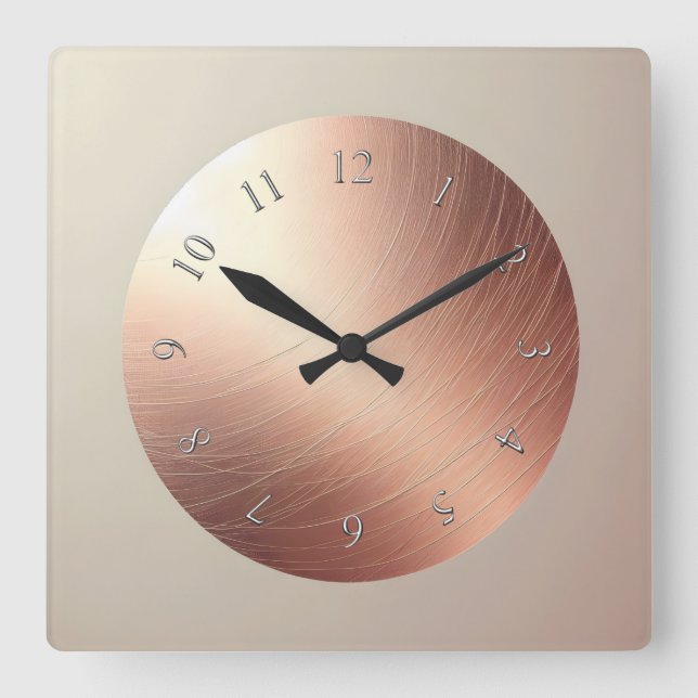 scratched copper plate square wall clock (Front)