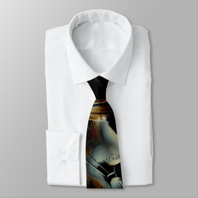 Scratched dark satin texture rumpled digital cloth neck tie (Tied)