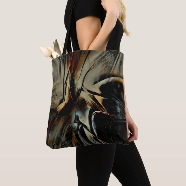 Scratched dark satin texture rumpled virtual cloth tote bag (Close Up)