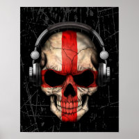Scratched English Dj Skull with Headphones