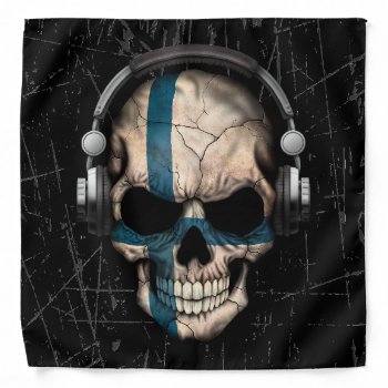 Scratched Finnish Dj Skull With Headphones Bandana by UniqueFlags at Zazzle