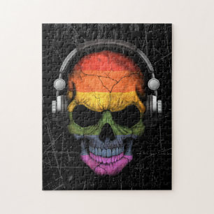 Scratched Gay Pride Rainbow Dj Skull Jigsaw Puzzle