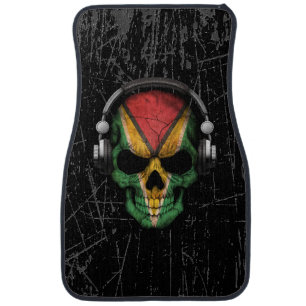 Scratched Guyanese Dj Skull with Headphones Car Floor Mat