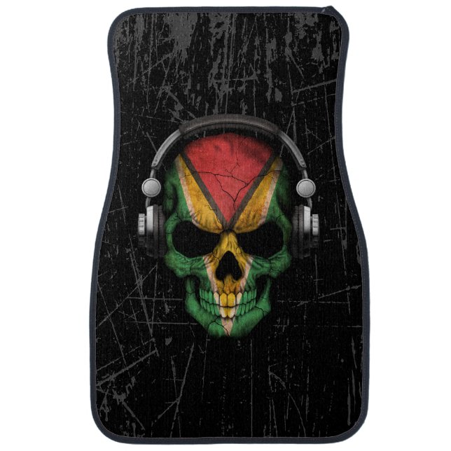 Scratched Guyanese Dj Skull with Headphones Car Floor Mat (Front)