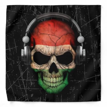 Scratched Hungarian Dj Skull With Headphones Bandana by UniqueFlags at Zazzle