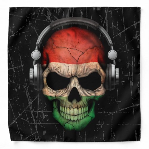 Scratched Hungarian Dj Skull with Headphones Bandana