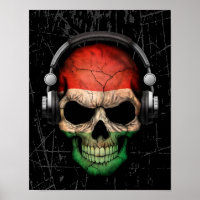 Scratched Hungarian Dj Skull with Headphones
