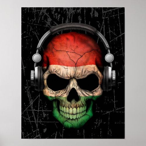 Scratched Hungarian Dj Skull with Headphones Poster
