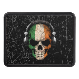 Scratched Irish Dj Skull with Headphones Hitch Cover