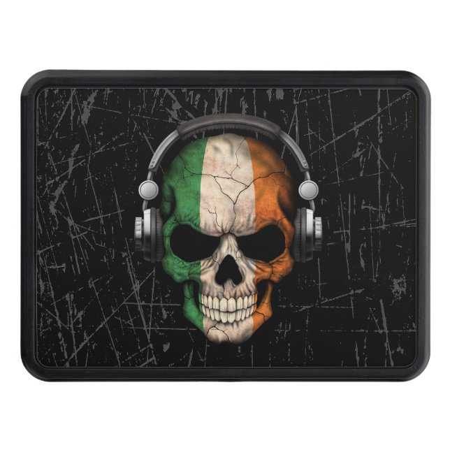Scratched Irish Dj Skull with Headphones Hitch Cover (Front)