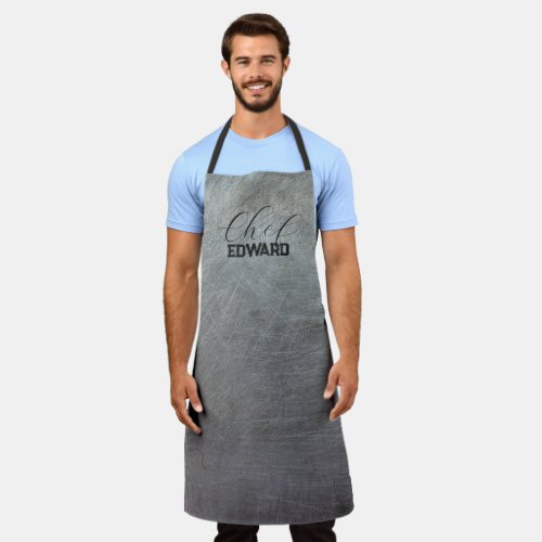 Scratched Metal Chef Name Masculine Apron