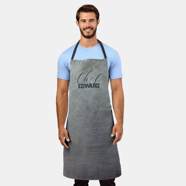 Scratched Metal Chef Name Masculine Apron (Worn)