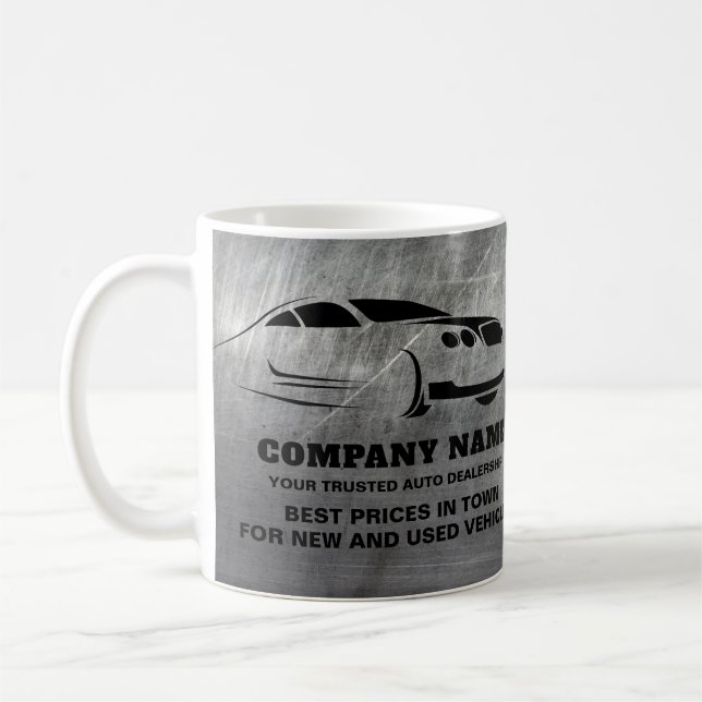 Scratched Metal Effect Auto Dealership Advertising Coffee Mug (Left)