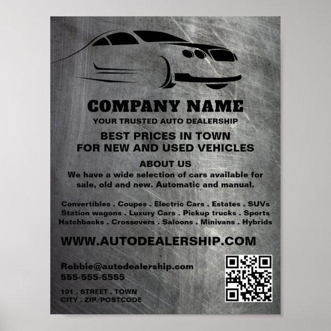 Scratched Metal Effect Auto Dealership Advertising Poster (Front)