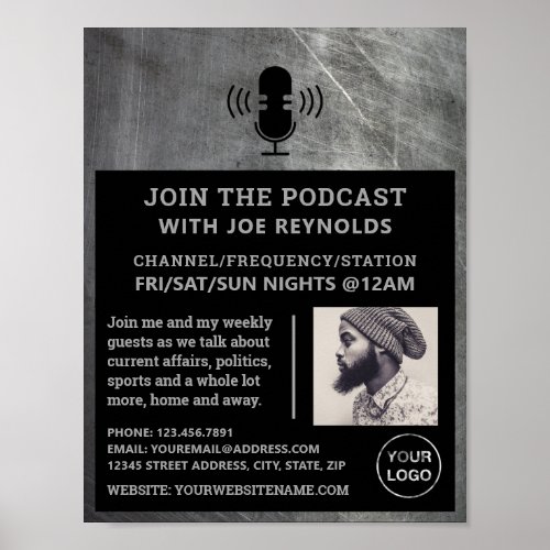 Scratched Metal Effect Podcaster Podcast Advert Poster
