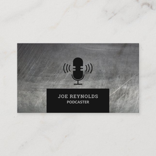 Scratched Metal Effect, Podcaster, Podcast Business Card (Front)