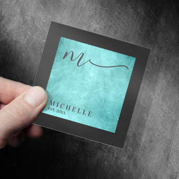 Scratched Metal Square Monogram Teal Id449 Square Business Card by arrayforcards at Zazzle