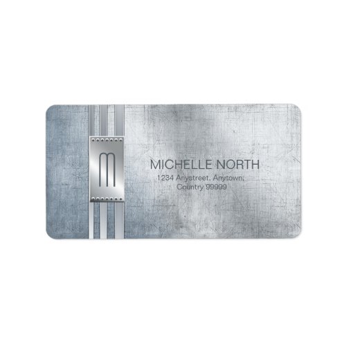 Scratched Metal Stripes Monogram Blue ID443 Label