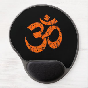 Scratched Orange Yoga Om Symbol on Black Gel Mouse Pad