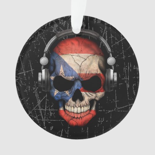 Scratched Puerto Rican Dj Skull with Headphones Ornament