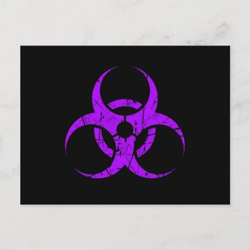 Scratched Purple Biohazard Symbol on Black Postcard