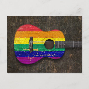 Scratched Rainbow Gay Pride Flag Acoustic Guitar Postcard