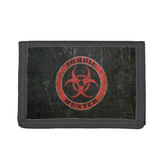 Scratched Red and Black Bio Hazard Zombie Hunter Tri-fold Wallet