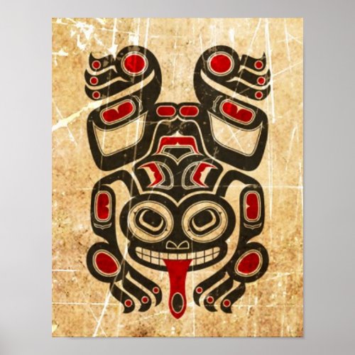 Scratched Red and Black Haida Spirit Tree Frog Poster