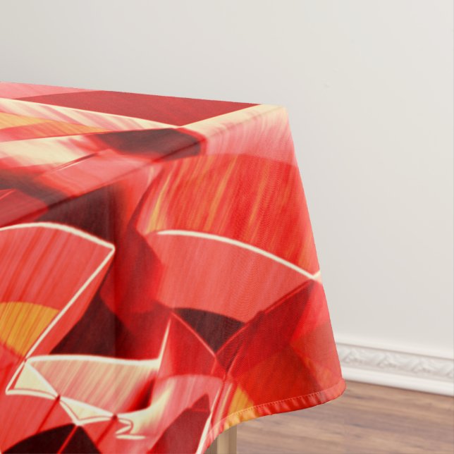 Scratched red strip simulating movement tablecloth (In Situ)