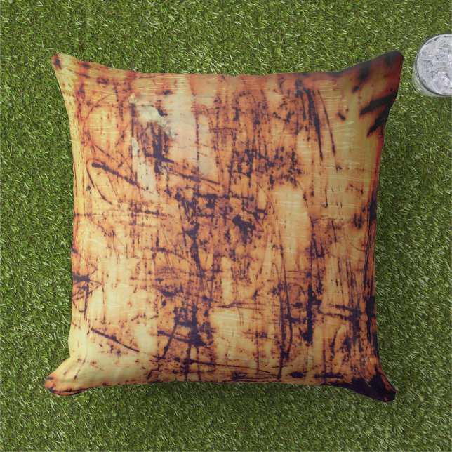 Scratched Rusty Texture - Beige Brown Urban Themed Outdoor Pillow (Grass)