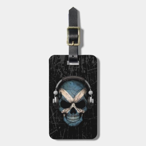 Scratched Scottish Dj Skull with Headphones Luggage Tag