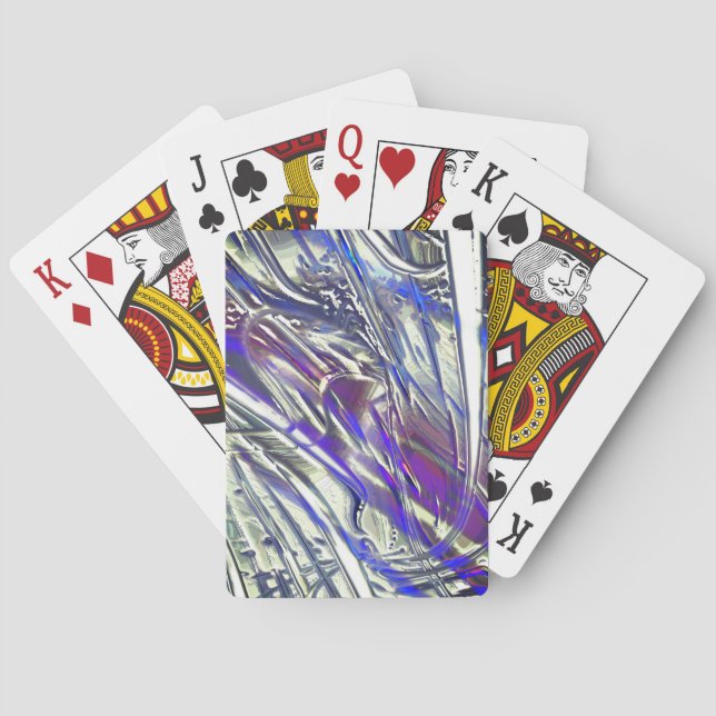 Scratched traces on silver texture under blue fume poker cards (Back)