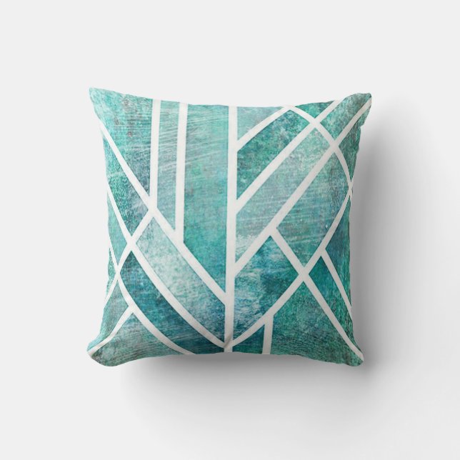 Scratched Turquoise/White Decor Pillow (Front)
