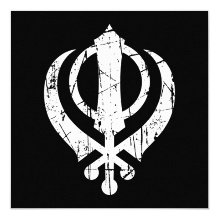 Scratched White Sikh Khanda Symbol on Black Custom Announcements