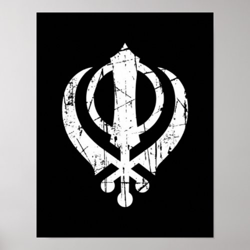 Scratched White Sikh Khanda Symbol on Black Poster