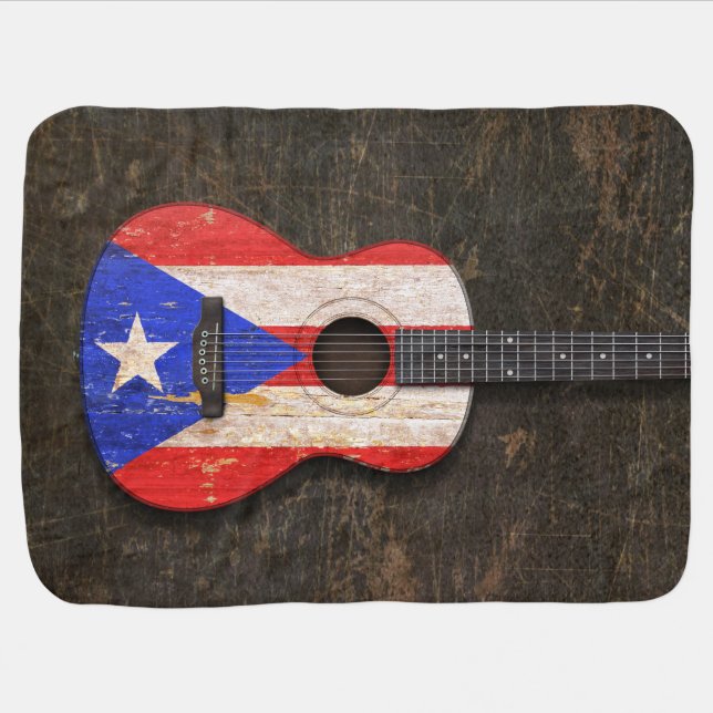 Scratched Worn Puerto Rico Flag Acoustic Guitar Stroller Blanket (Horizontal)