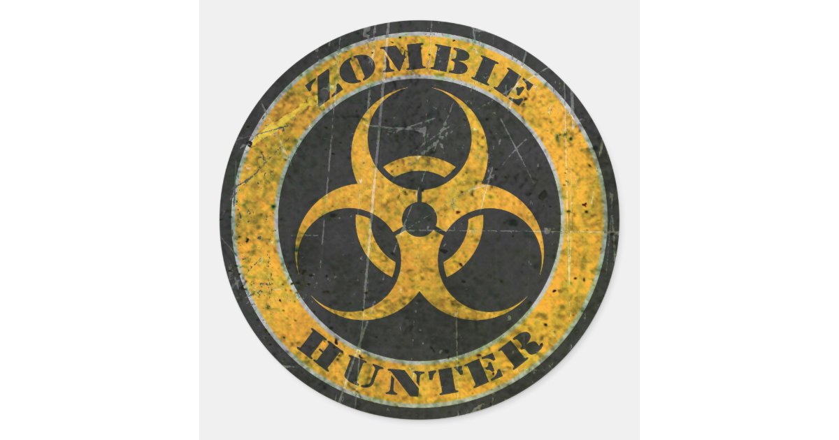 Scratched Yellow Bio Hazard Zombie Hunter Classic Round Sticker Zazzle Com