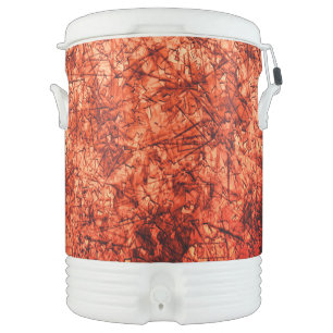 Scratches on scratches on a lightly spotted coral beverage cooler