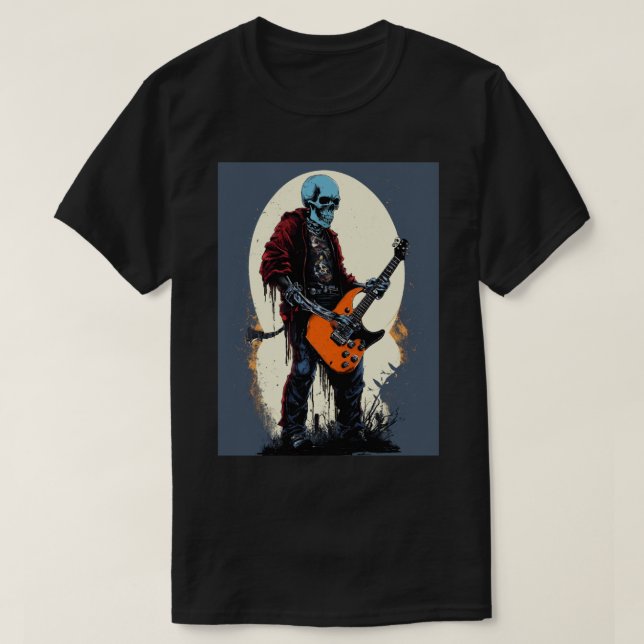 Scray t-shirt design, skull playing electric guita (Design Front)