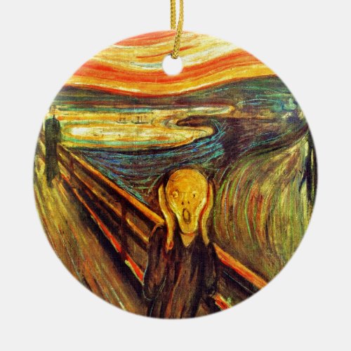 Scream by Munch  screaming man w red orange sky Ceramic Ornament