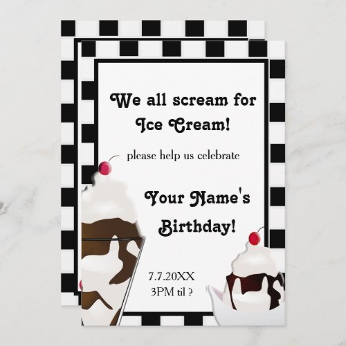 Scream for Ice Cream Birthday Party Invite