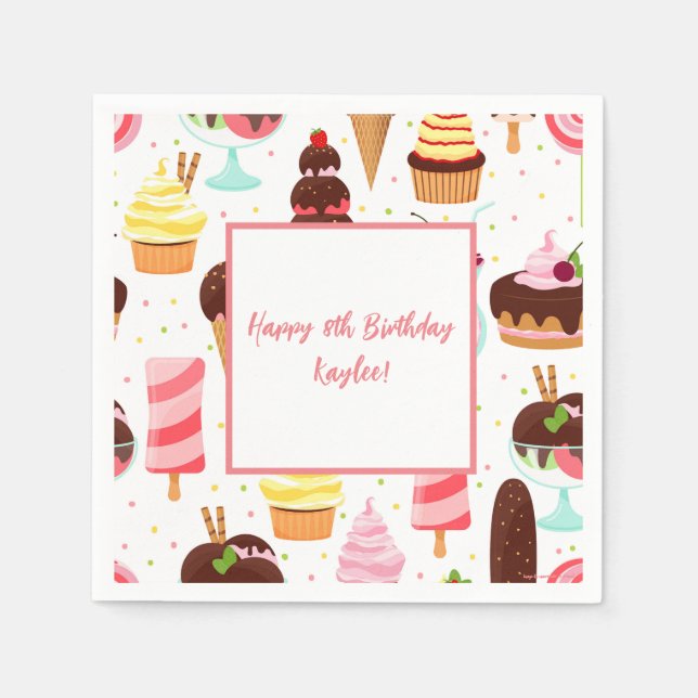 Scream for Ice Cream Girls Sweet Cute Birthday Napkins (Front)