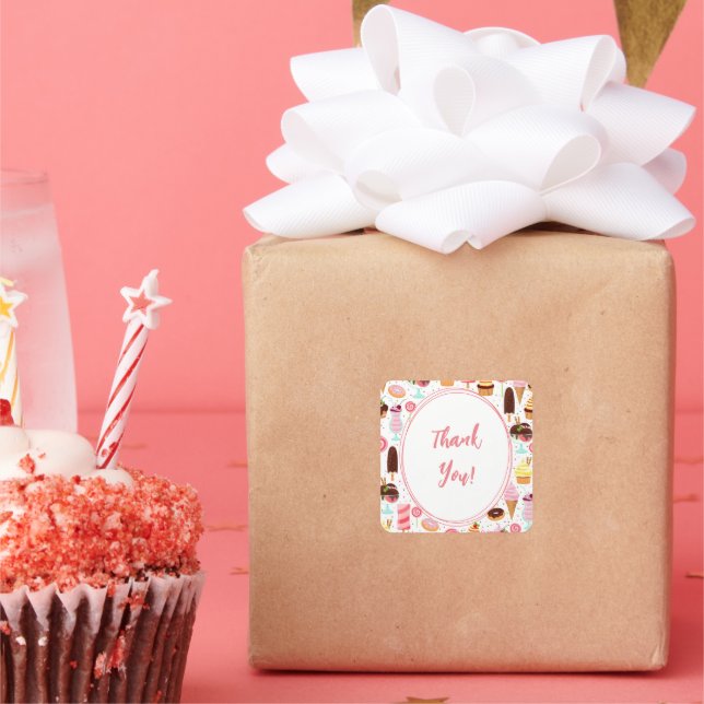 Scream for Ice Cream Girls Sweet Cute Birthday Square Sticker (Party)