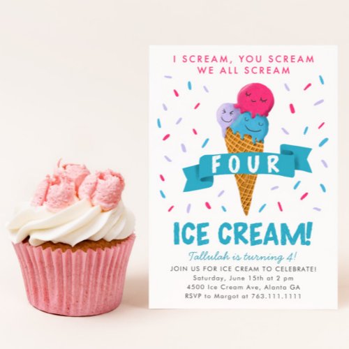 Scream Four Ice Cream 4th Birthday Party Invitation