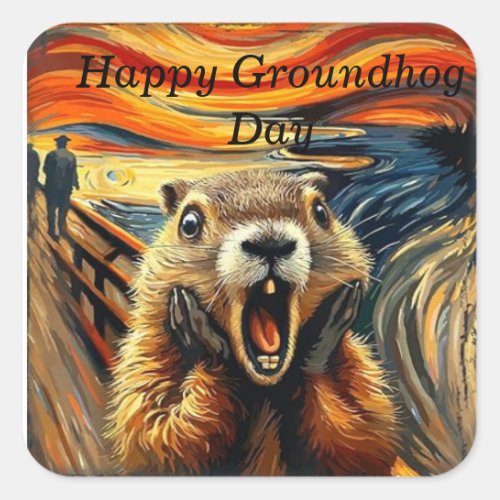 Scream Groundhog Shirt  Artistic Groundhog Day T_ Square Sticker