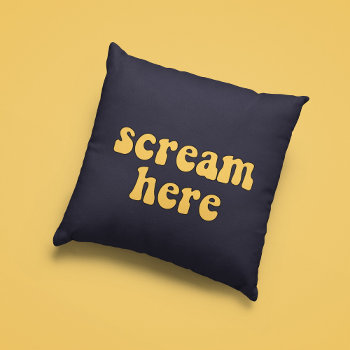Scream Here Funny Retro Throw Pillow by LemonBox at Zazzle