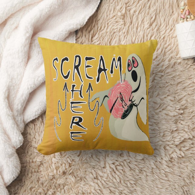 Scream here funny throw pillow (Blanket)