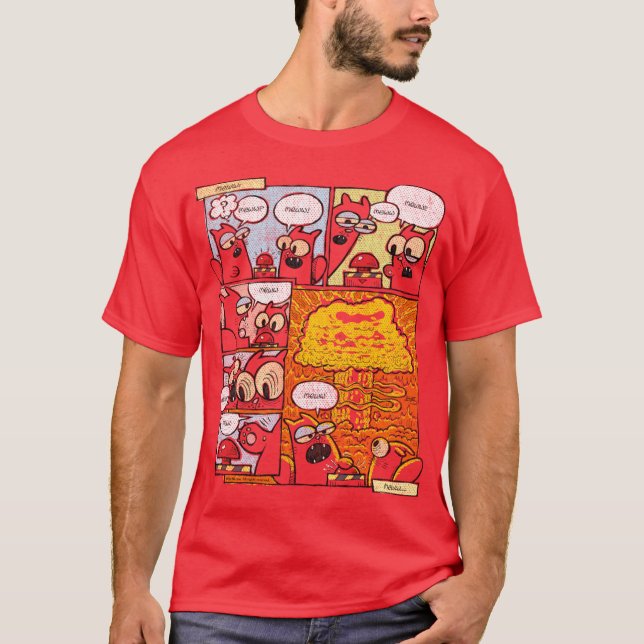 Screamin Kittehs Meww Comikhe Button friend boy T-Shirt (Front)