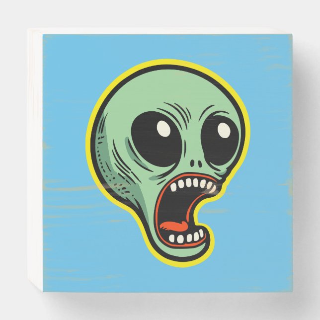 Screaming Alien Wooden Box Sign (Front Horizontal)